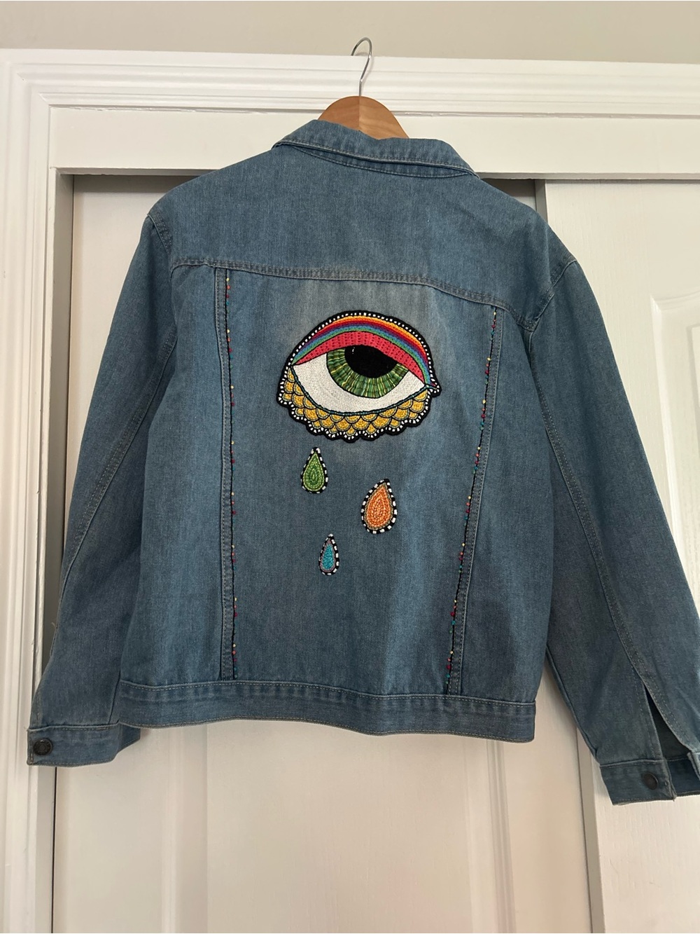 Embroidered Eye Denim Jacket - Blue